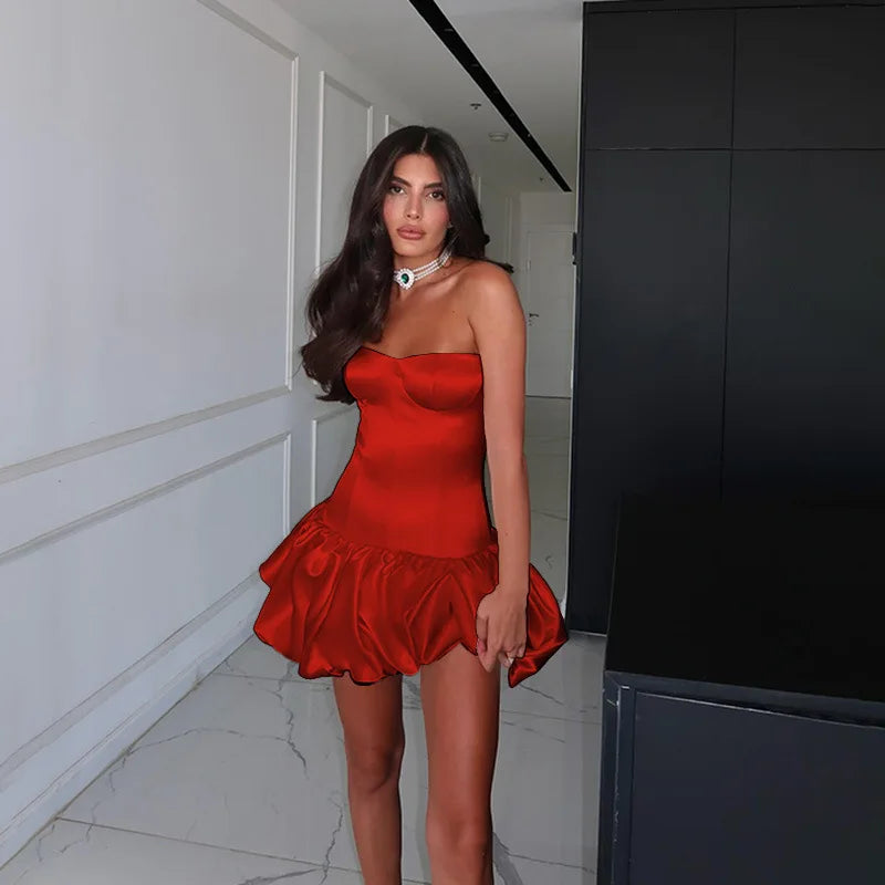Robe Corset Micro Dress Red Black Satin Sexy