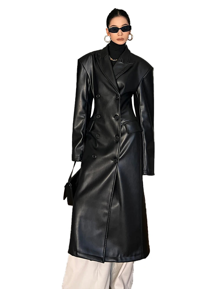 Manteau Long Trench Coat  Fashion Black