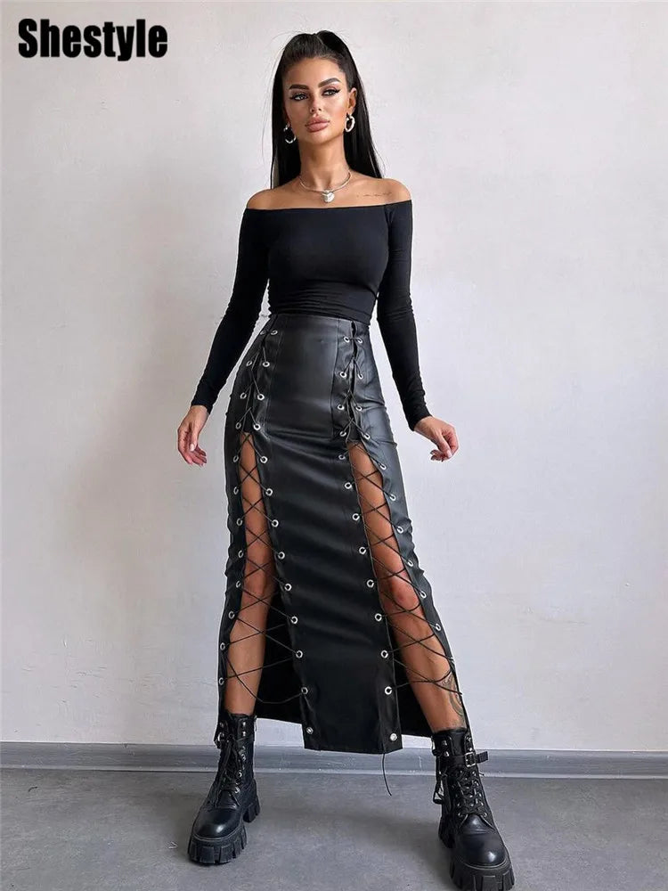 Jupe Lace Leather Sexy