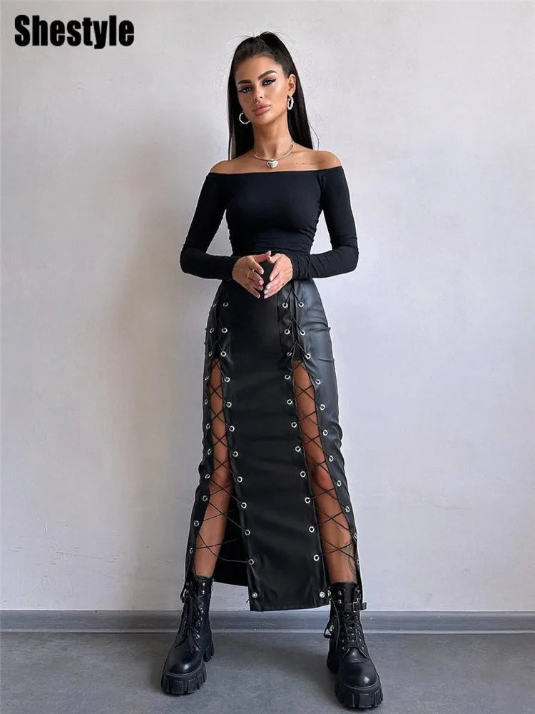 Jupe Lace Leather Sexy