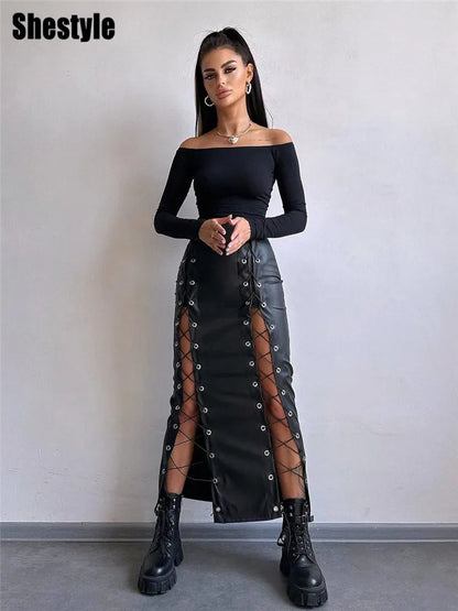 Jupe Lace Leather Sexy